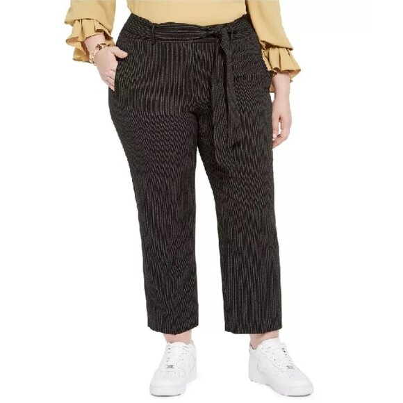 Bar III Trendy Plus Size Striped Tie-Waist Pants - Picture 1 of 7